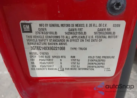 2006 GMC Sierra 1500 Work Truck из США, поврежденный, VIN 3GTEC14XX6G221068